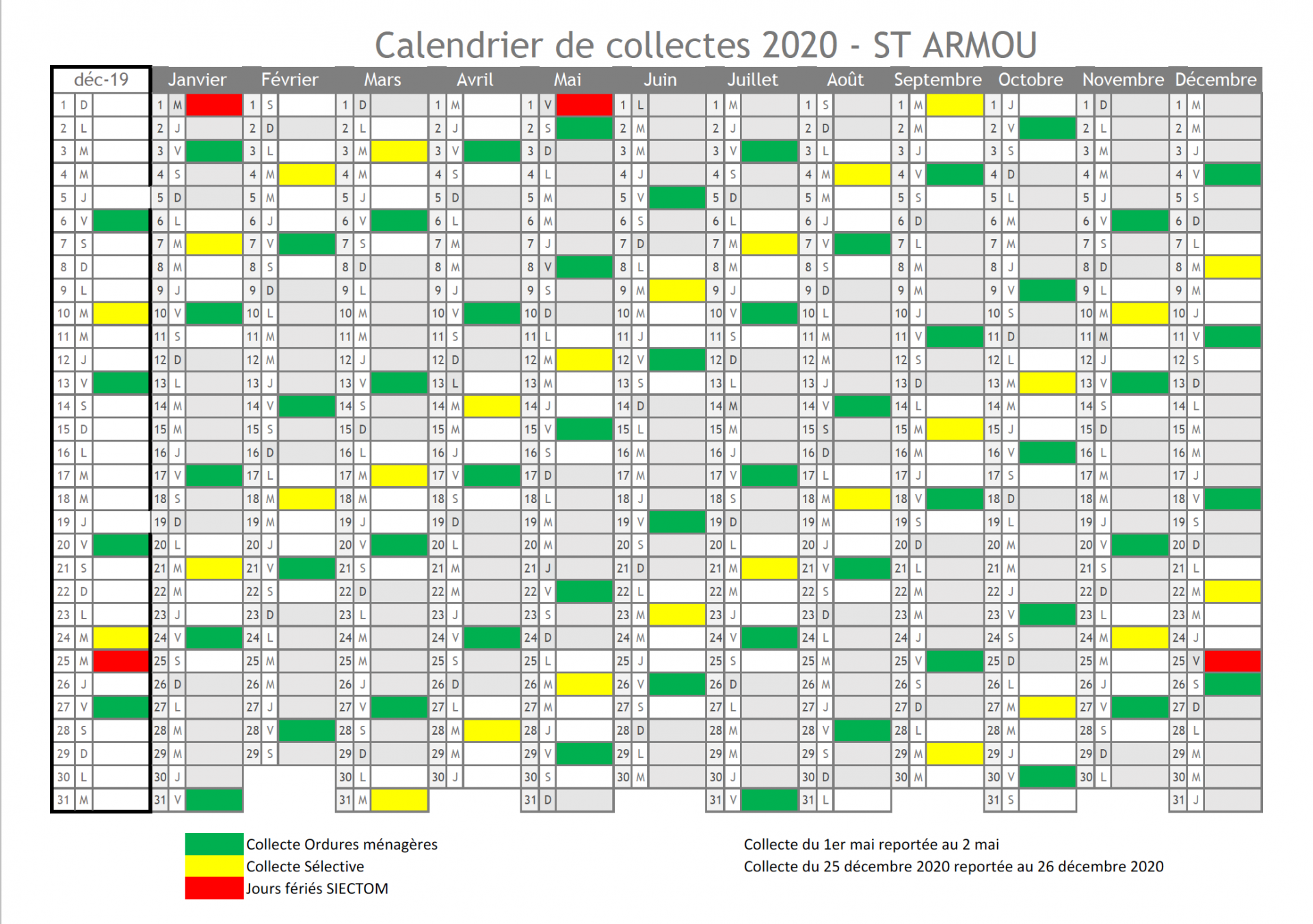 calendrier ramassage